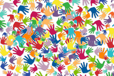 a collage of colorful handprints