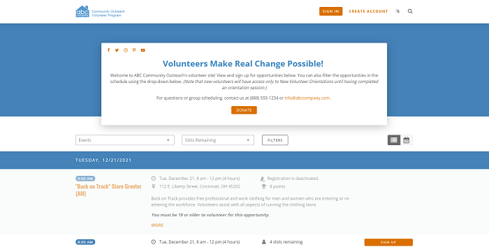 VolunteerHub Landing Page for Online Recruitment
