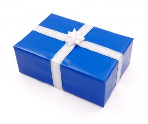 blue white gift wrapped