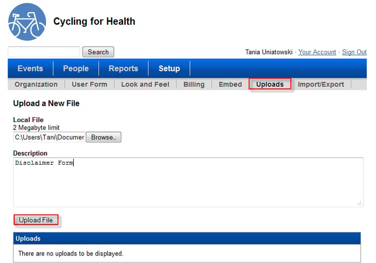 upload document volunteer software -Share Documents with Volunteers Cycling for Health