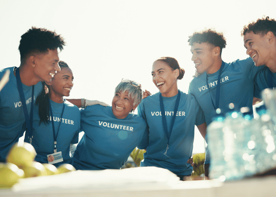 Volunteers in a huddle