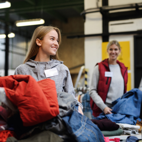 volunteers sorting donations