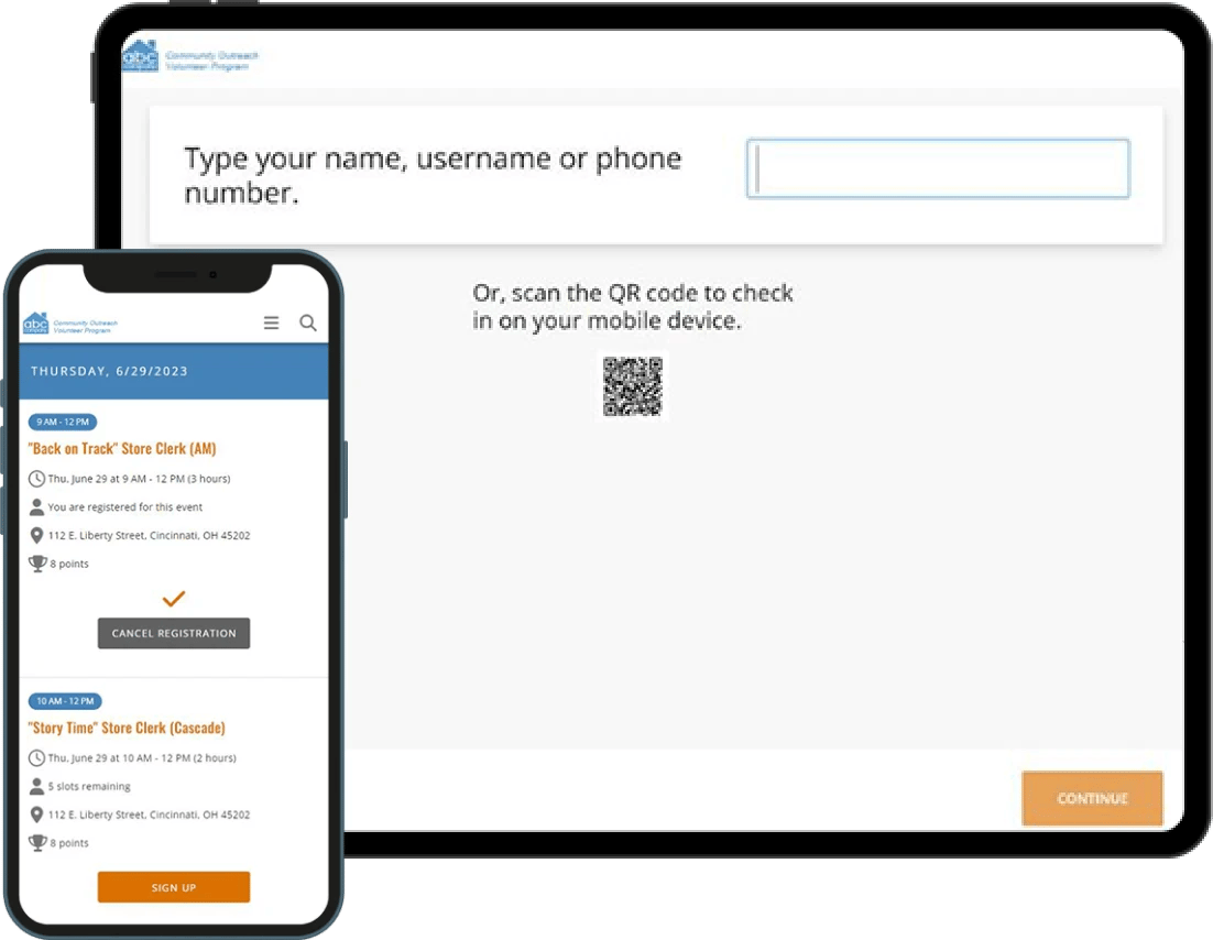 Allow volunteers to self-check-in to volunteer events on their mobile device.