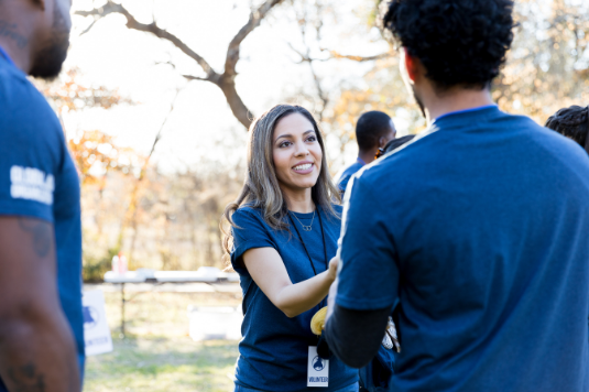 volunteers working together outdoors